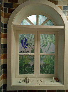 实木窗户室内窗地中海弧形窗拱形百叶窗格子窗简约田园窗颜色定制