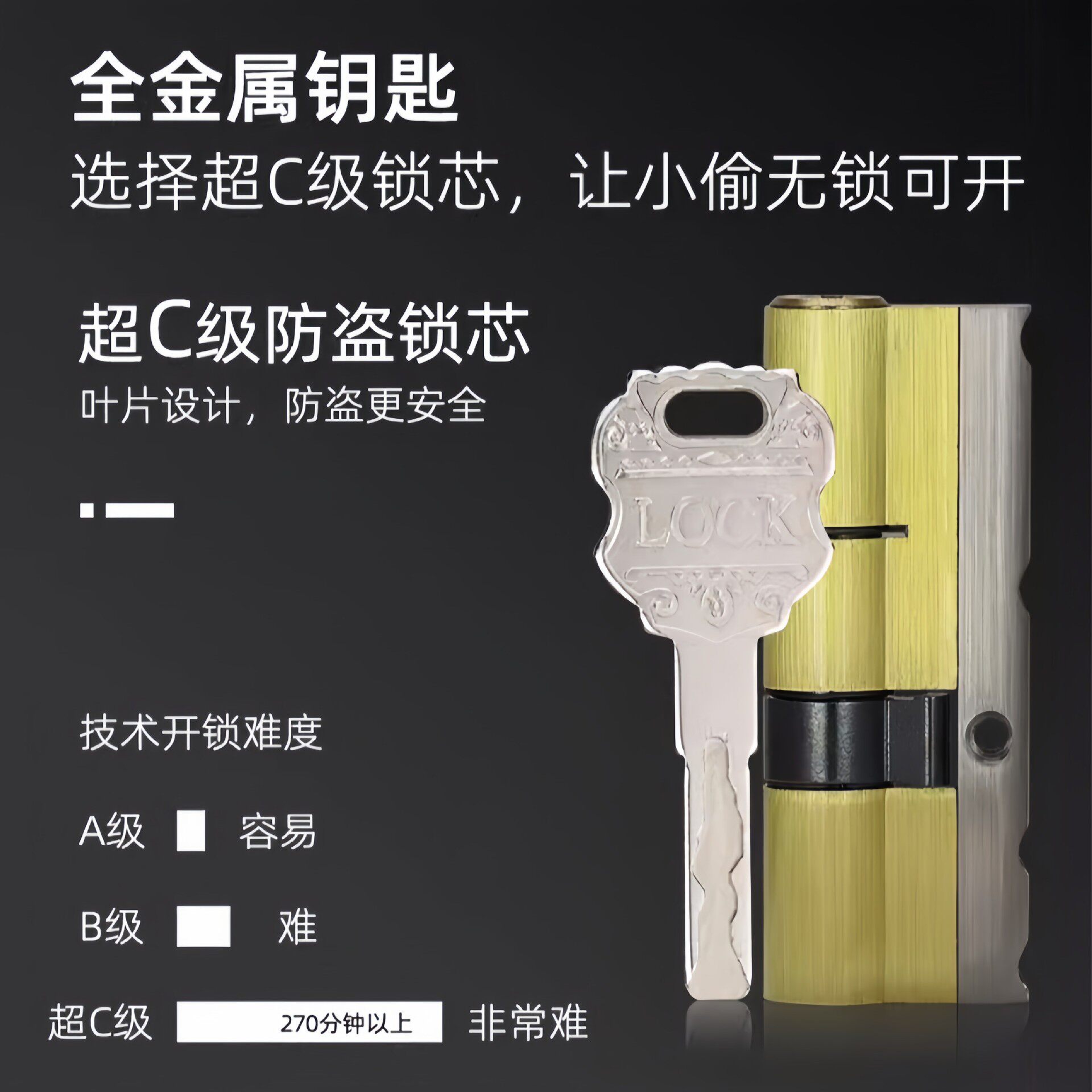 防盗门锁超C级锁芯通用型家用入户铁大门锁进户叶片锁芯锁心钥匙