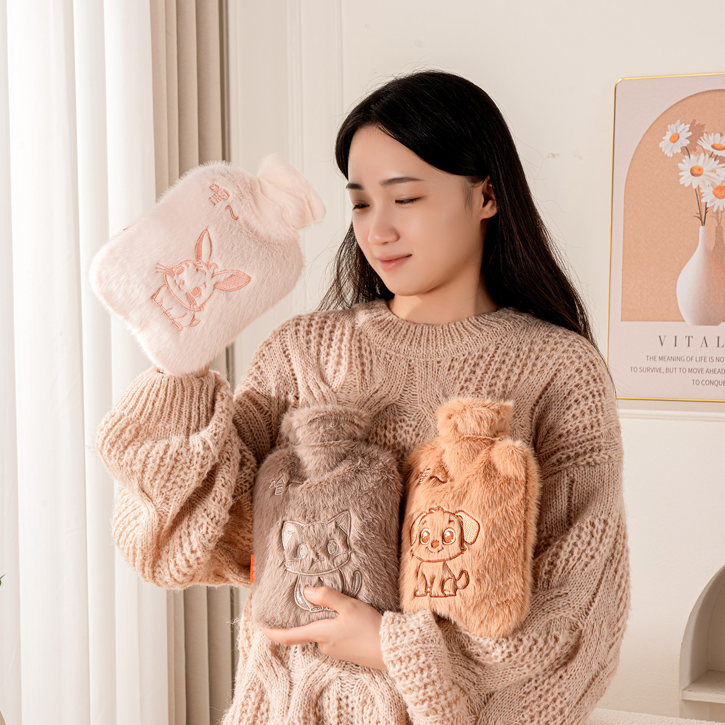 大号暖水袋注水热水袋灌水卡通毛绒可拆洗热敷肚子暖脚暖被窝专用