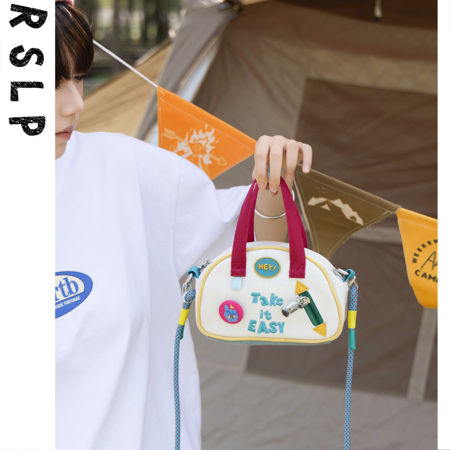 若素良品2026新款可爱撞色斜挎手提帆布小包随身轻便携多功能收纳