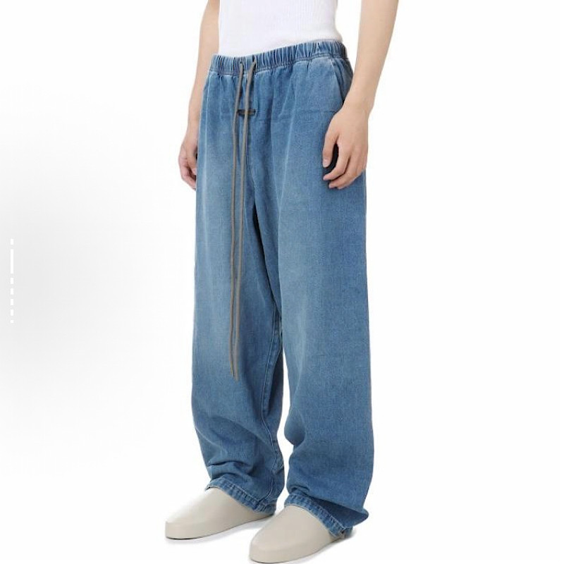 高端ESSENTIALS FOG牛仔裤直筒美式复古水洗做旧男宽松长裤松紧