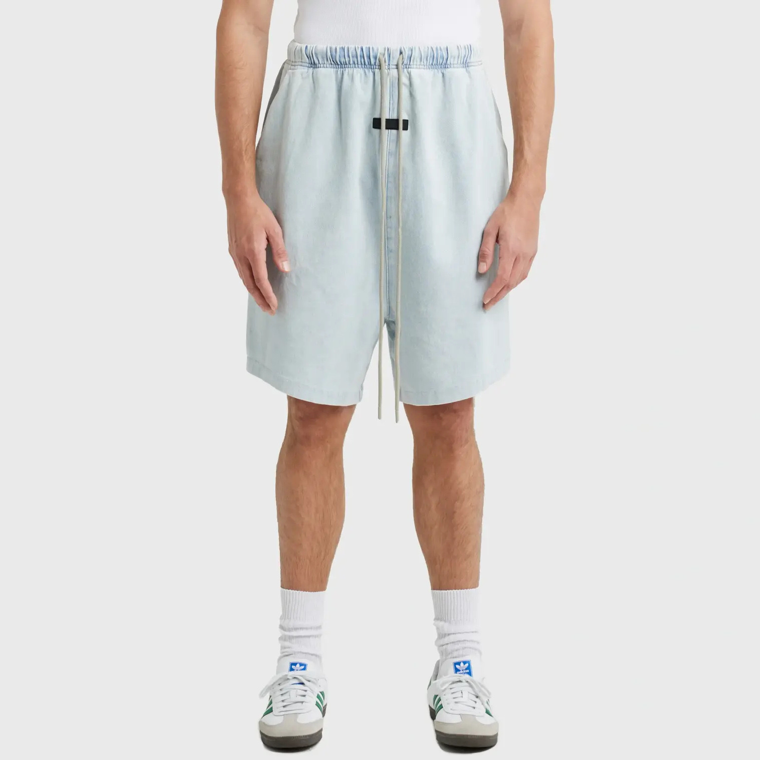 高端fogEssentials牛仔蓝水洗短裤男宽松潮牌休闲高街2024松紧带