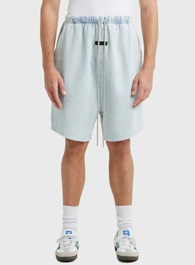 高端fogEssentials牛仔蓝水洗短裤男宽松潮牌休闲高街2024松紧带