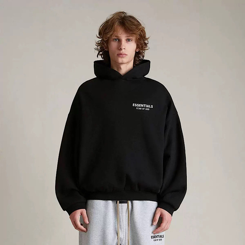 SS25宁波复线ESSENTIALS美式宽松连帽卫衣男卫衣加绒胸前字母印花