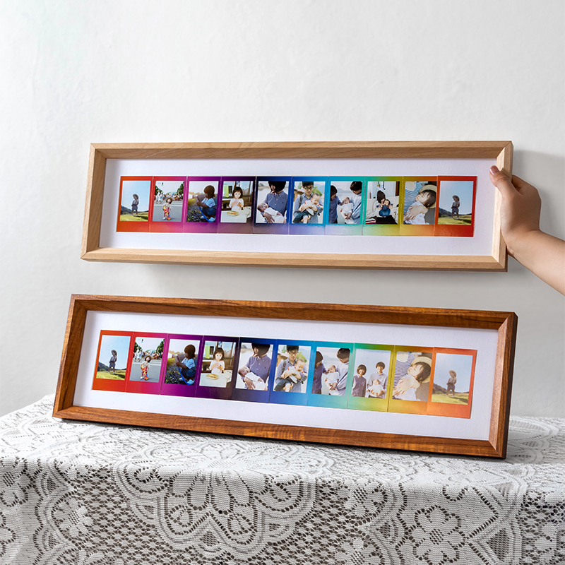 拍立得相框实木宽幅5寸相框摆台挂墙相纸专用实木长条画框摆台