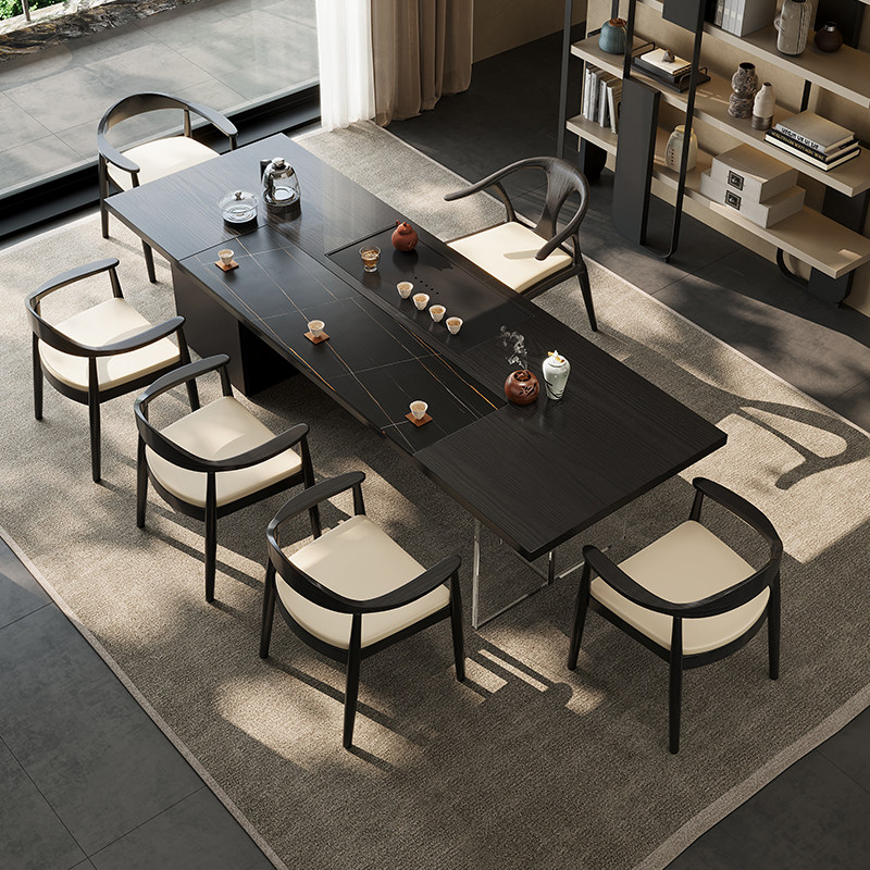 现代视觉意式极简岩板茶水茶桌2025新款高端茶台烧水壶一体全自动