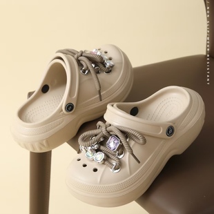 林润55洞洞鞋女款外穿夏季厚底增高大头鞋沙滩鞋2025新款包头凉鞋