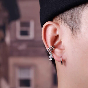 牌克罗925纯银耳钉男女耳坠复古耳环十字架心耳夹调节耳骨夹耳饰