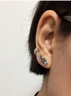 牌克罗925纯银做旧男女时尚心潮耳饰复古小天使翅膀耳钉耳环耳坠