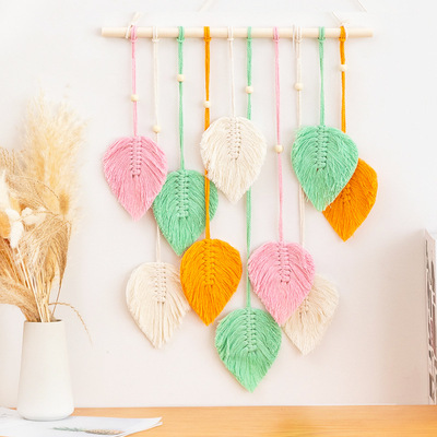 跨境新款五色十叶手工编织壁挂树叶挂毯家居墙面装饰品墙上挂饰