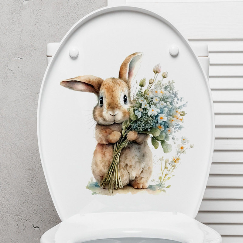 水彩兔子马桶盖装饰贴画浴室玻璃墙面装饰美化贴纸厕所花朵跨境贴,家居饰品,马桶贴,淘宝优惠券,粉丝福利购,淘宝优惠卷