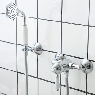 陶瓷把手带升降淋雨花洒头 法式 美景复古全铜简易淋浴花洒 欧式