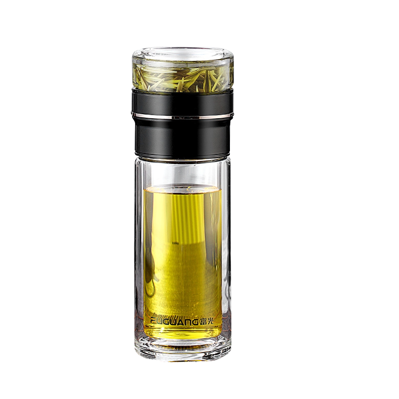 富光茶水分离耐热商务双层玻璃杯