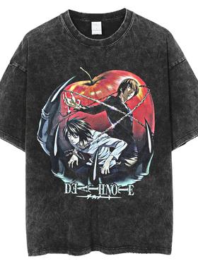 日本动漫死亡笔记水洗黑纯棉T恤Misa Lawliet黑色背心夏季街头装