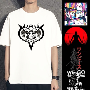 路飞航海王短袖T恤跨境ONEPIECE海贼王周边纯棉日漫百搭学生上衣