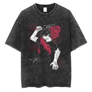 Jujutsu Kaisen复古水洗做旧短袖T恤五条悟咒术回战周边cos上衣潮