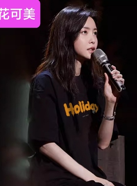 于文文同款黑色女夏中性风宽松设计感正肩短袖t恤上衣服