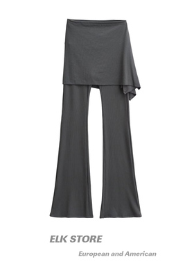 街头复古灰色两件套微喇休闲裤女修身显瘦遮挡裙瑜伽裤运动长裤