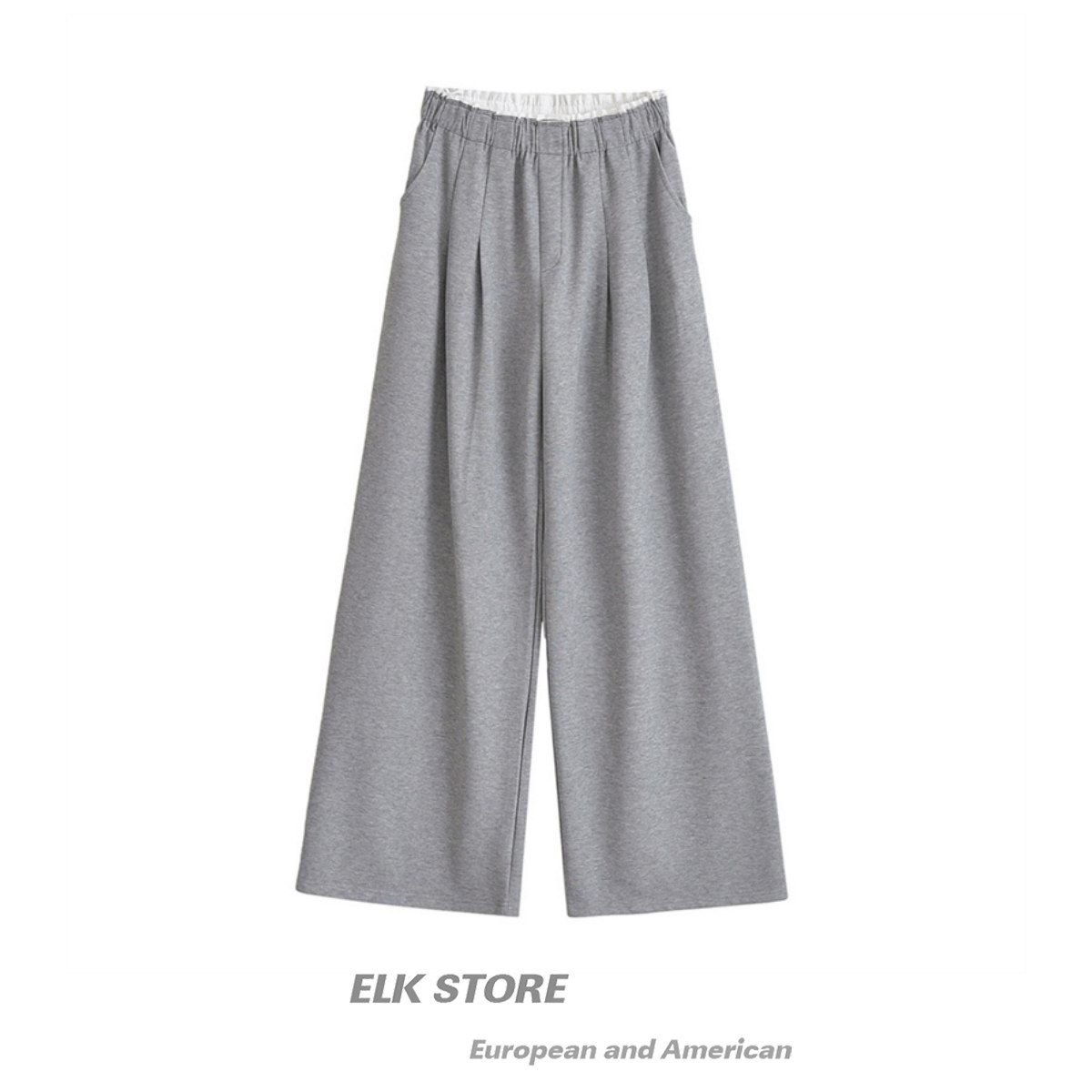 街头潮妹拼接腰灰色阔腿裤子女秋季宽松休闲百搭慵懒直筒运动卫裤,女装/女士精品,休闲裤,淘宝优惠券,粉丝福利购,淘宝优惠卷