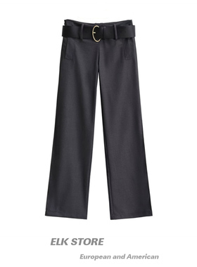 辣妹风灰色休闲直筒裤女低腰垂感阔腿裤宽松时尚百搭西装裤直筒裤