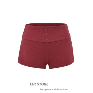 女夏季 包臀紧身裤 新款 外穿打底靴裤 子 热裤 辣妹街头简约三粒扣短裤