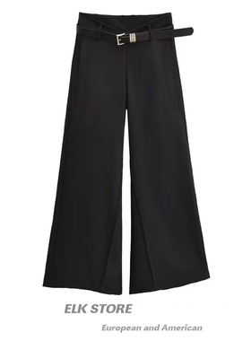 辣妹梨形黑色西装裤低腰夏季拖地裤直筒宽松长裤阔腿裤喇叭休闲裤