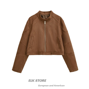 小个子夹克开衫 宽松显瘦短款 上衣 新款 港风复古麂皮绒外套女秋季