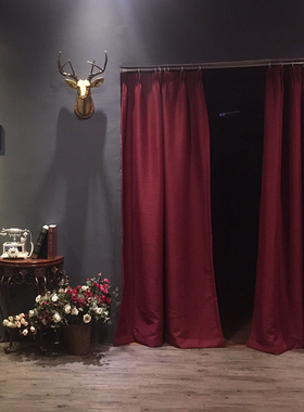 大红色窗帘  全遮光简约现代结婚房喜庆客厅卧室网纱纯色棉麻落地