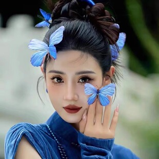 蓝色蝴蝶 拍照道具小红书同款汉服写真自拍氛围感高跟鞋装饰蝴蝶
