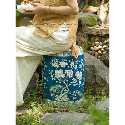 复古青花瓷鼓凳高级感换鞋凳