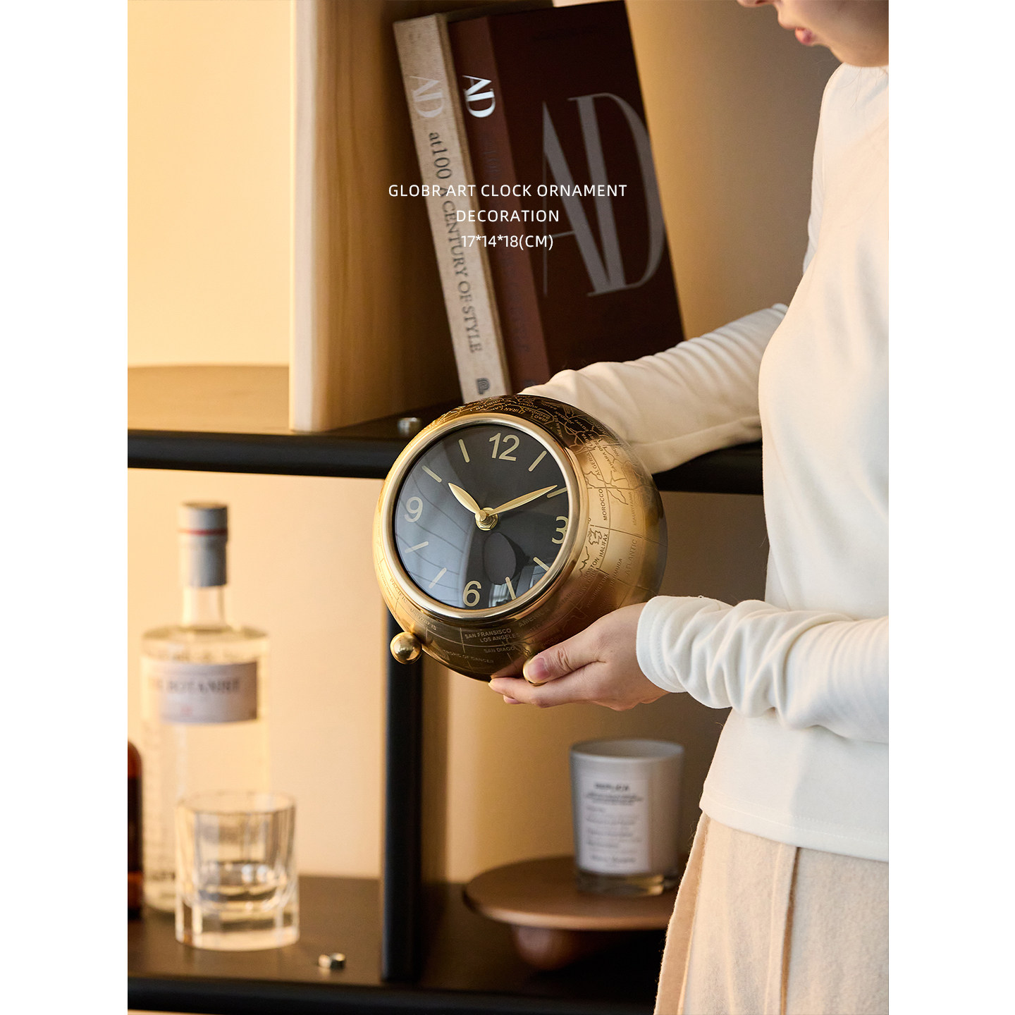 迷屿家居中古书房装饰客厅玄关时钟摆件复古桌面地球仪装饰座钟,家居饰品,座钟,淘宝优惠券,粉丝福利购,淘宝优惠卷