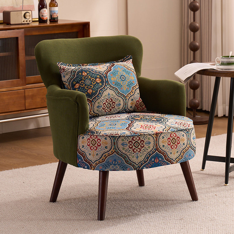 法式单人沙发椅客厅阳台休闲椅卧室书房椅子美式复古小型实木单椅