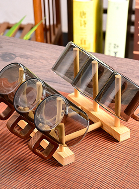 茶杯套装6只玻璃烟灰色木把水杯喝茶杯子把手功夫高端主人杯家用