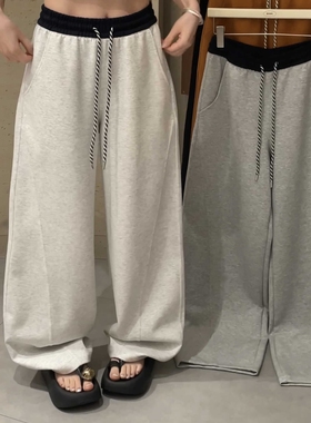 秋上新！ 灰色拼色抽绳弯刀简约卫裤