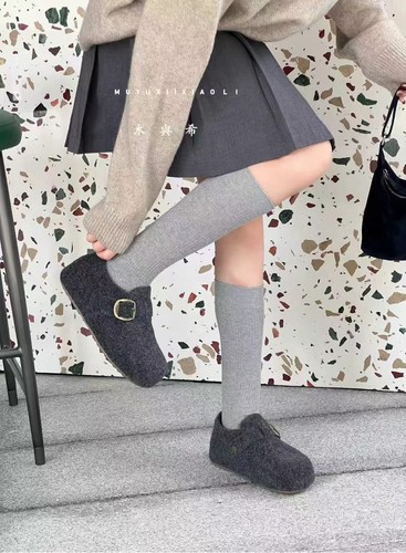 冬上新！木与希现货毛呢内增高冬季女鞋软底勃肯鞋一脚蹬