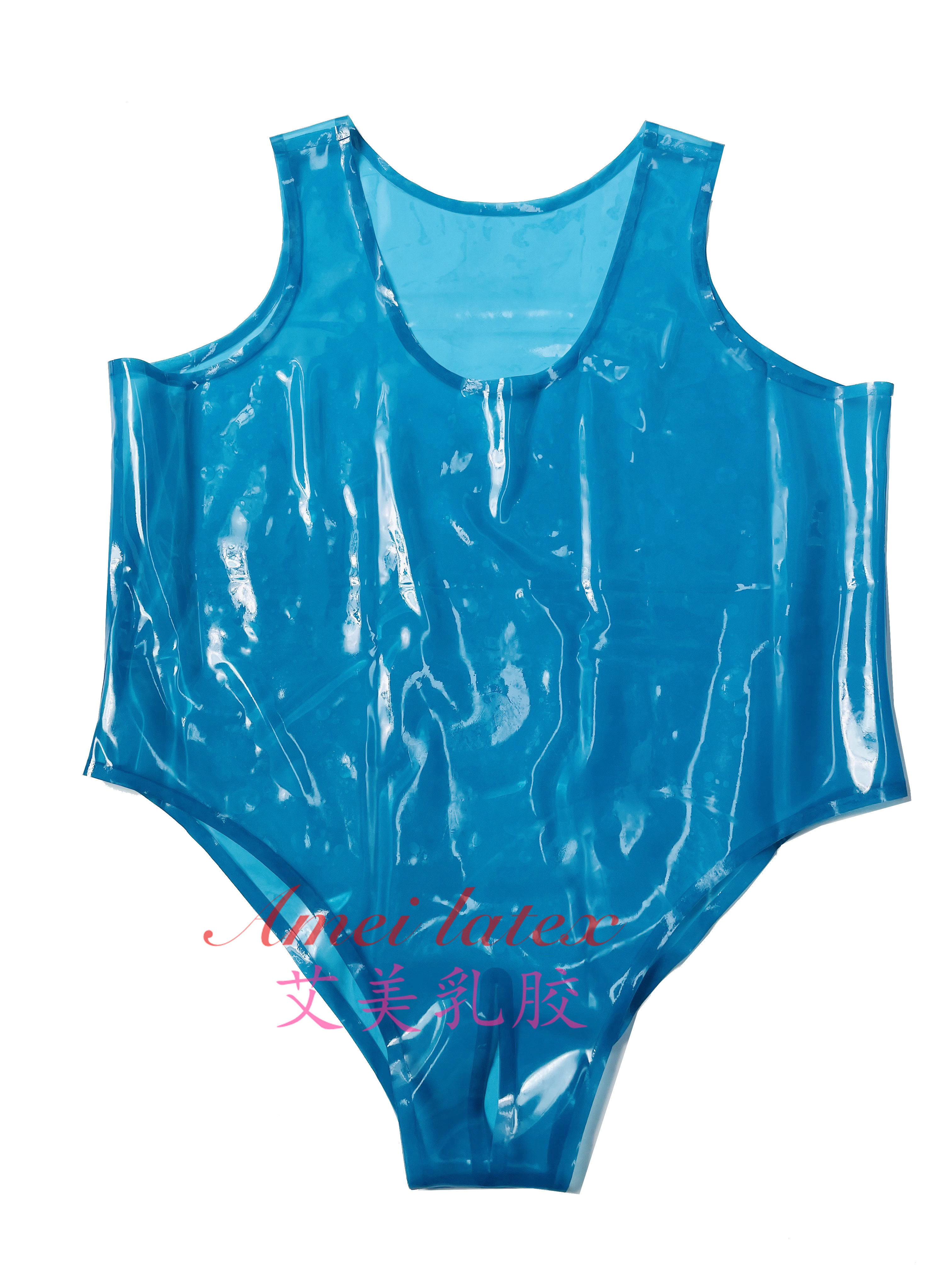 男乳胶泳衣透明蓝乳胶泳衣