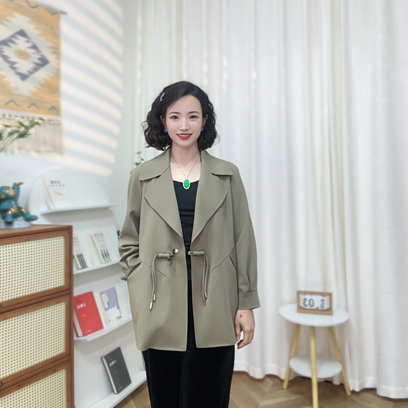 中年妈妈装2026新款国风盘扣洋气风衣外套女士小个子宽松大码上衣