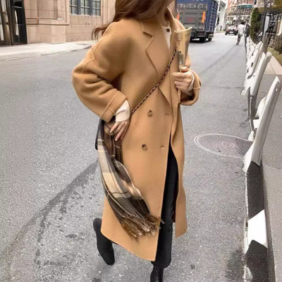 双面羊绒大衣女米白色长袖高端中