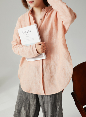 氧气生活原创新款21秋宽松大廓形色织亚麻长袖衬衫