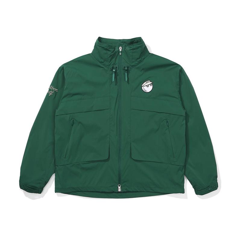 代购MALBON GOLF女士运动夹克保暖防风轻便多口袋绿色尼龙材质