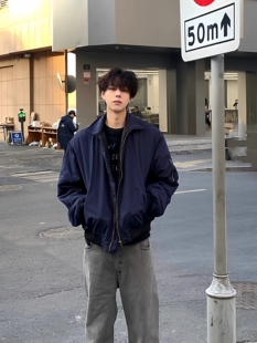 日系cityboy宽松休闲立领夹克秋季新款纯色百搭慵懒风男女款外套