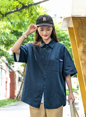 日系cityboy短袖衬衫夏季新款胸口小标设计男女同款bdls休闲衬衣