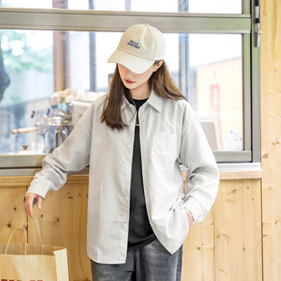 日系cityboy条纹长袖衬衫秋季新款bdls宽松休闲男女款少年感衬衣