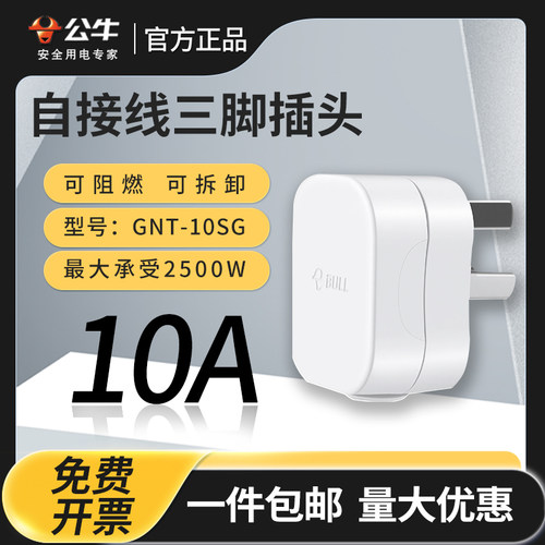 公牛正品三脚扁插头220V/10A