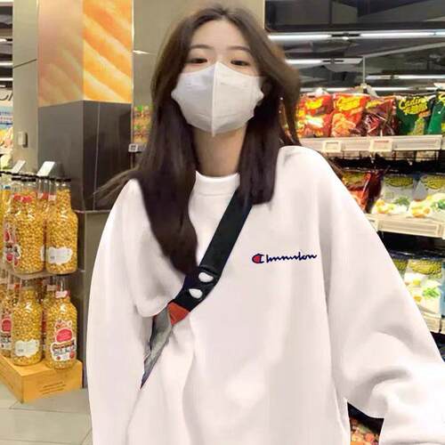 日版正品卖萌冠军纯棉圆领卫衣女潮牌加绒加厚oversize上衣外套男