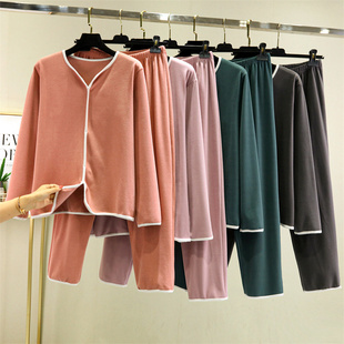 女秋冬保暖家居服加绒加厚睡衣可外穿百搭宽松两件套 德绒休闲套装