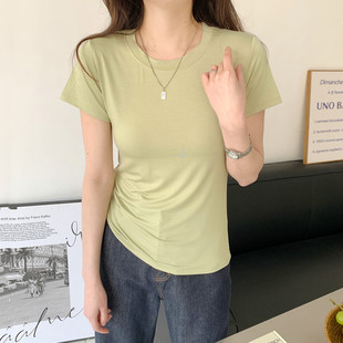 黑色圆领内搭 白色短袖 T恤女夏莫代尔薄款 外穿上衣大码 百搭打底衫