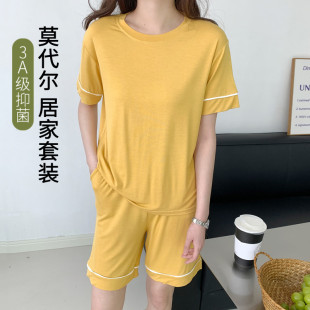 莫代尔短袖 家居服两件套女夏宽松大码 T恤短裤 睡衣可外穿休闲套装