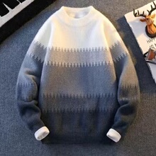 青少年仿貂绒秋冬加厚毛衣秋冬季男士潮牌高领针织衫加绒打底保暖