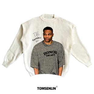 tomsenlin时尚超人威斯布鲁克威少周边穿搭康丽印花人物休闲毛衣